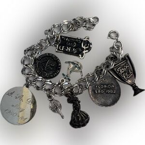 Vintage sterling silver charm bracelet BOJAR Florida 1980s tops club VTG 80s